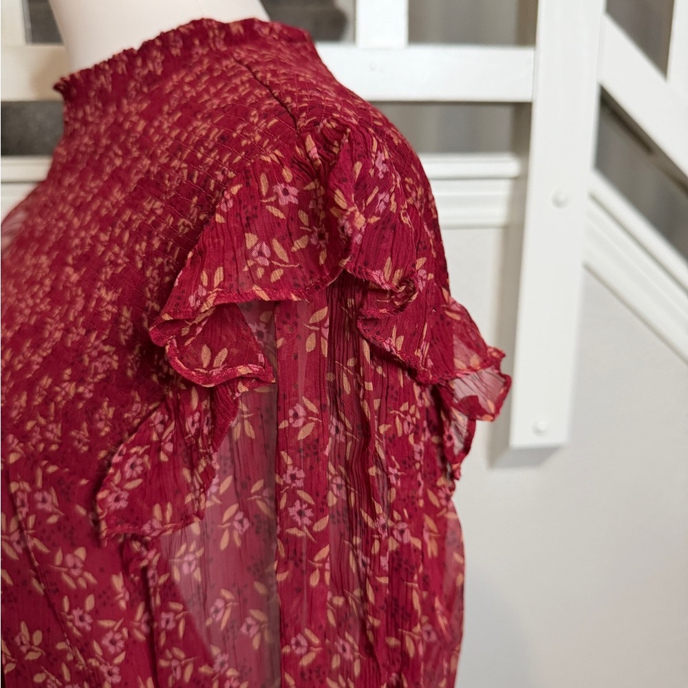 Free People Burgundy Floral Blouse - Picture 6 of 10